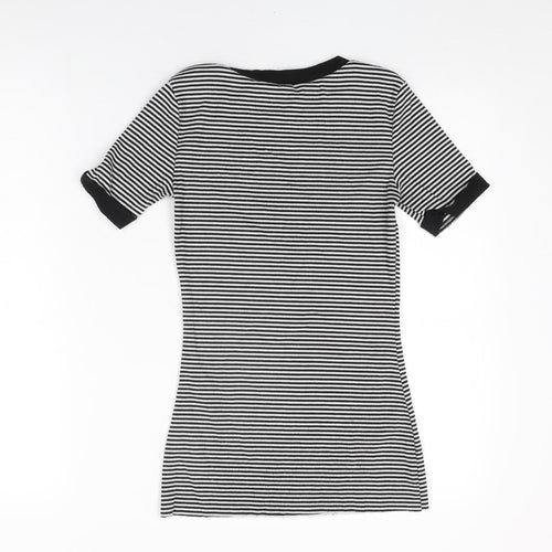 H&M Womens White Striped Polyester Basic T-Shirt Size 8 Round Neck