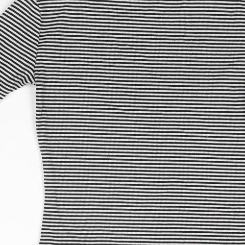 H&M Womens White Striped Polyester Basic T-Shirt Size 8 Round Neck