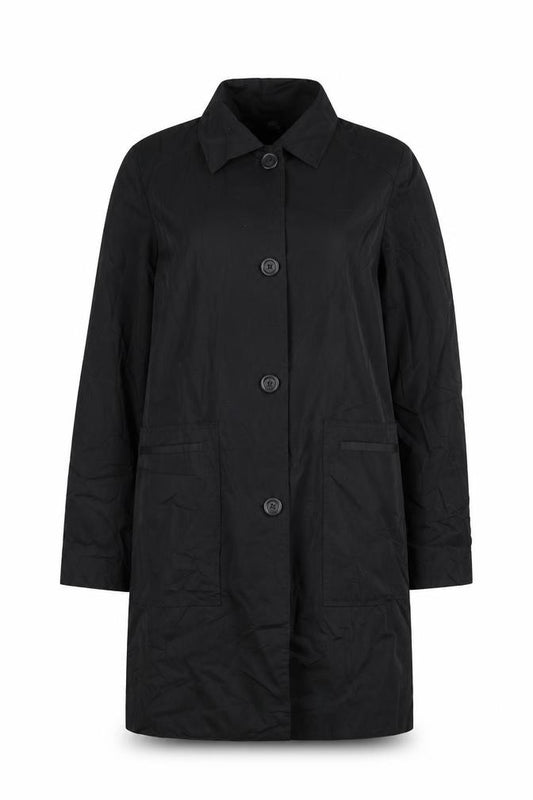 Front view of F&F women’s black overcoat coat, size UK 12, button