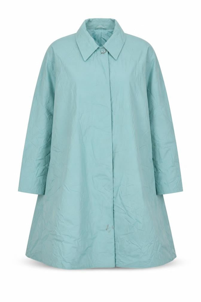 Front view of St Michael women’s blue overcoat coat, size UK 12, button