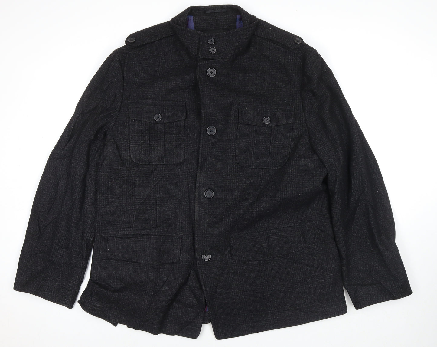 Marks and Spencer Mens Black Pea Coat Coat Size XL Button