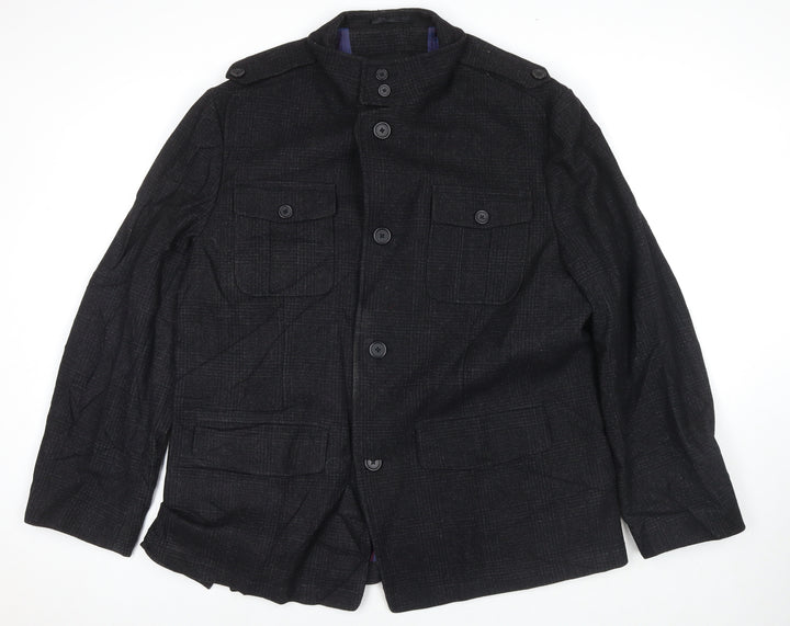 Marks and Spencer Mens Black Pea Coat Coat Size XL Button