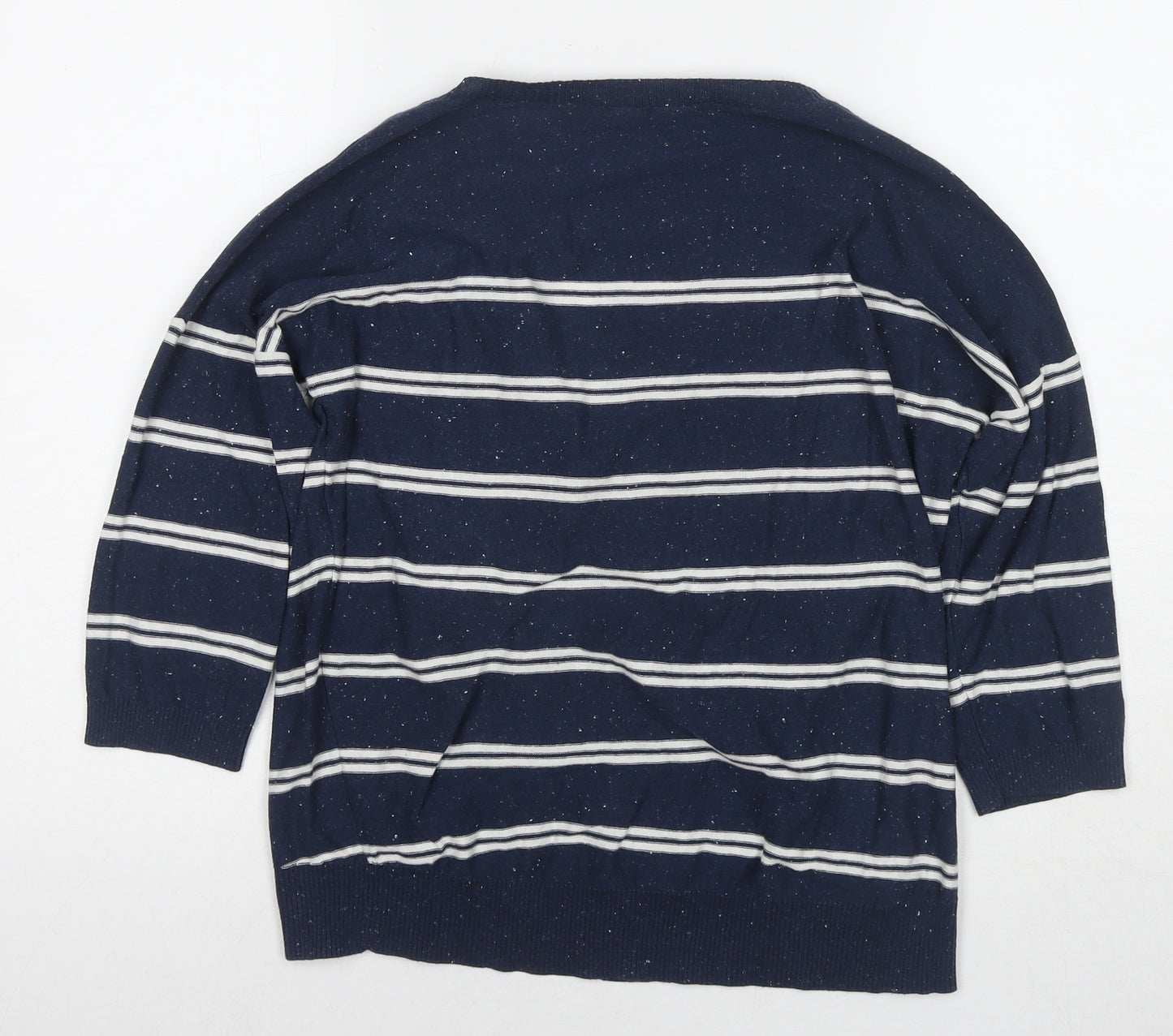 Fat Face Womens Blue Round Neck Striped Cotton Cardigan Jumper Size 12