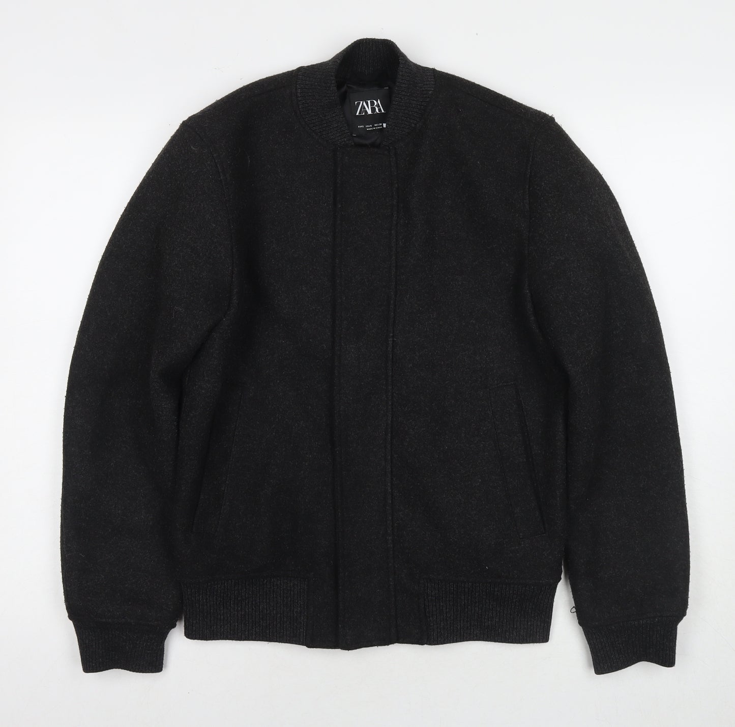 Zara Mens Grey Bomber Jacket Coat Size S Zip