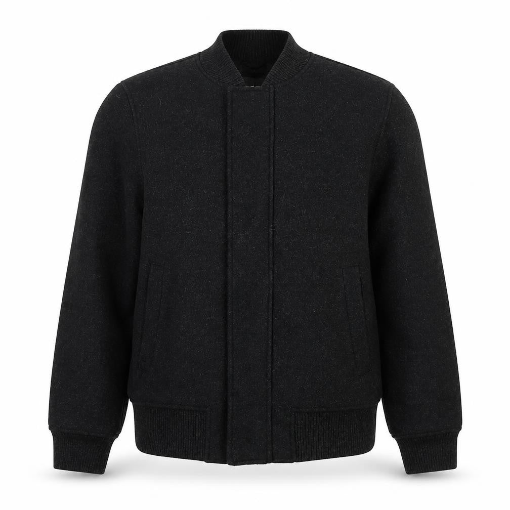 Front view of Zara men’s grey bomber jacket coat, size S, zip