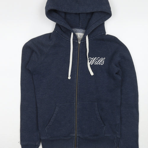 Jack Wills Womens Blue Cotton Full Zip Hoodie Size 8 Zip
