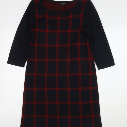 Phase Eight Womens Blue Check Acrylic Jumper Dress Size 12 Round Neck Pullover