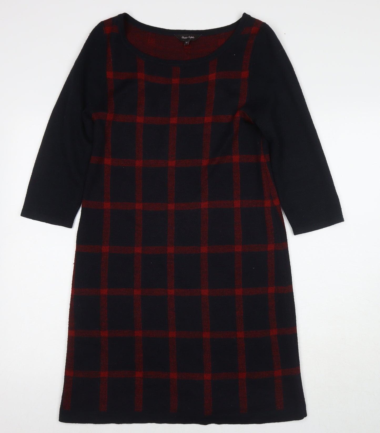 Phase Eight Womens Blue Check Acrylic Jumper Dress Size 12 Round Neck Pullover