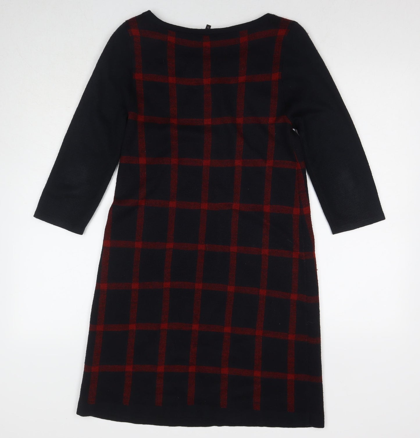 Phase Eight Womens Blue Check Acrylic Jumper Dress Size 12 Round Neck Pullover