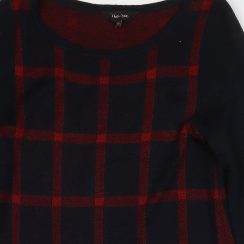 Phase Eight Womens Blue Check Acrylic Jumper Dress Size 12 Round Neck Pullover