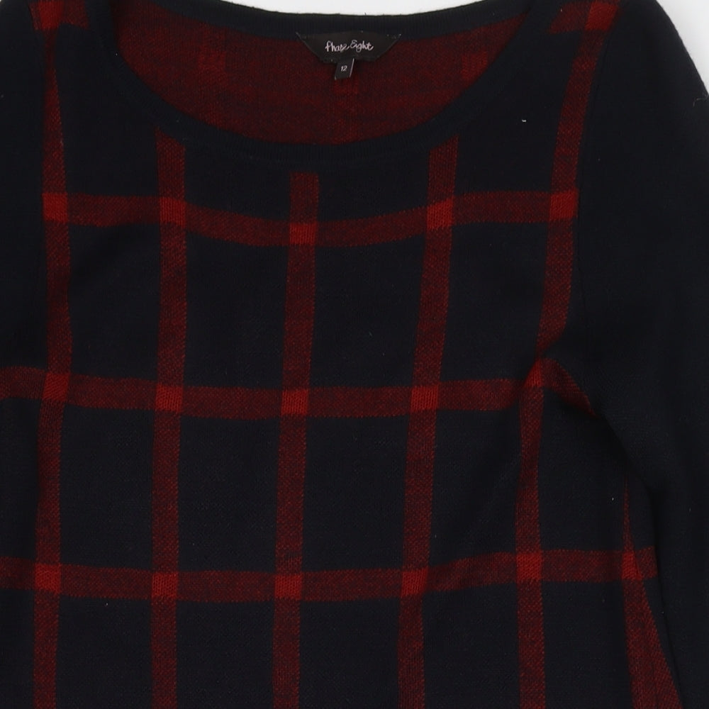 Phase Eight Womens Blue Check Acrylic Jumper Dress Size 12 Round Neck Pullover