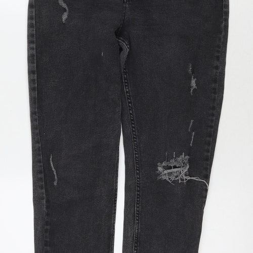 Denim & Co. Womens Black Cotton Straight Jeans Size 12 L24 in Regular Zip