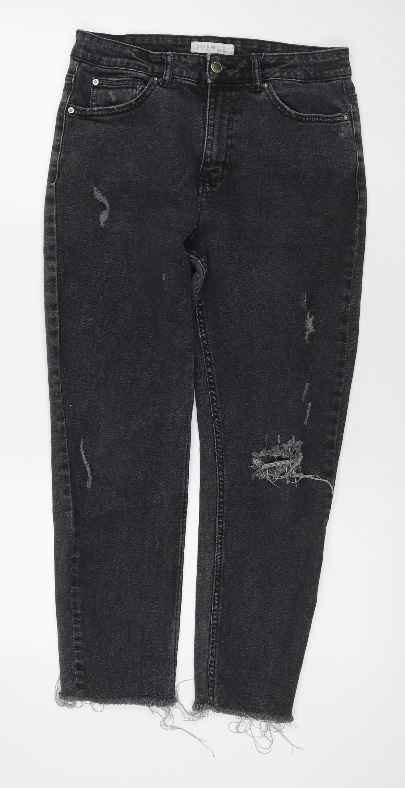 Denim & Co. Womens Black Cotton Straight Jeans Size 12 L24 in Regular Zip