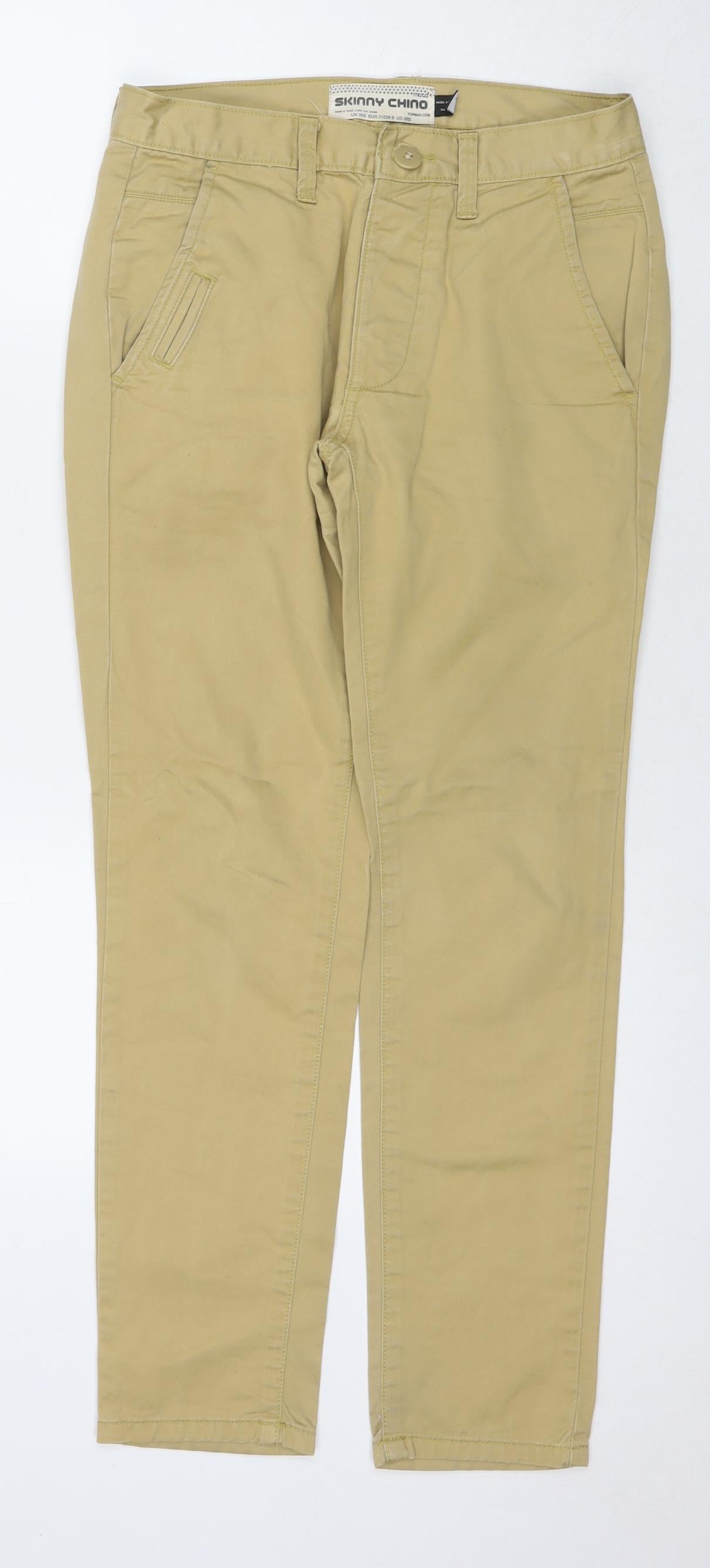 Topman Mens Brown Cotton Chino Trousers Size 28 in L29 in Regular Zip