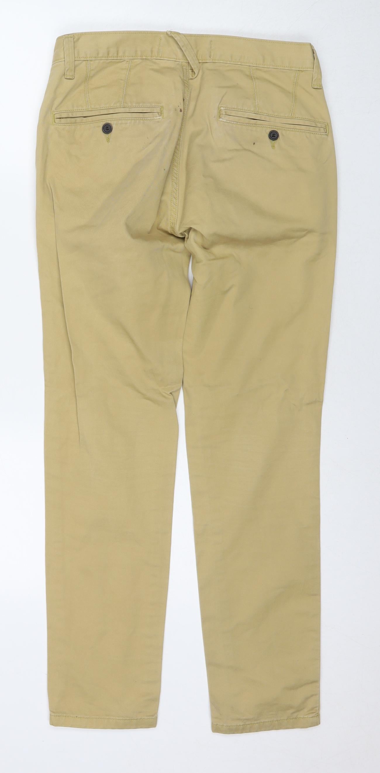 Topman Mens Brown Cotton Chino Trousers Size 28 in L29 in Regular Zip