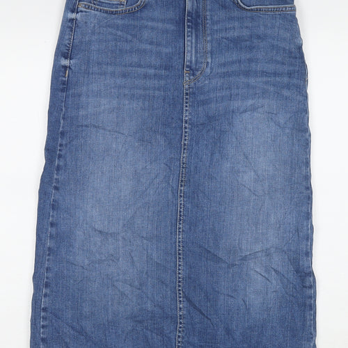 Marks and Spencer Womens Blue Cotton A-Line Skirt Size 8 Zip