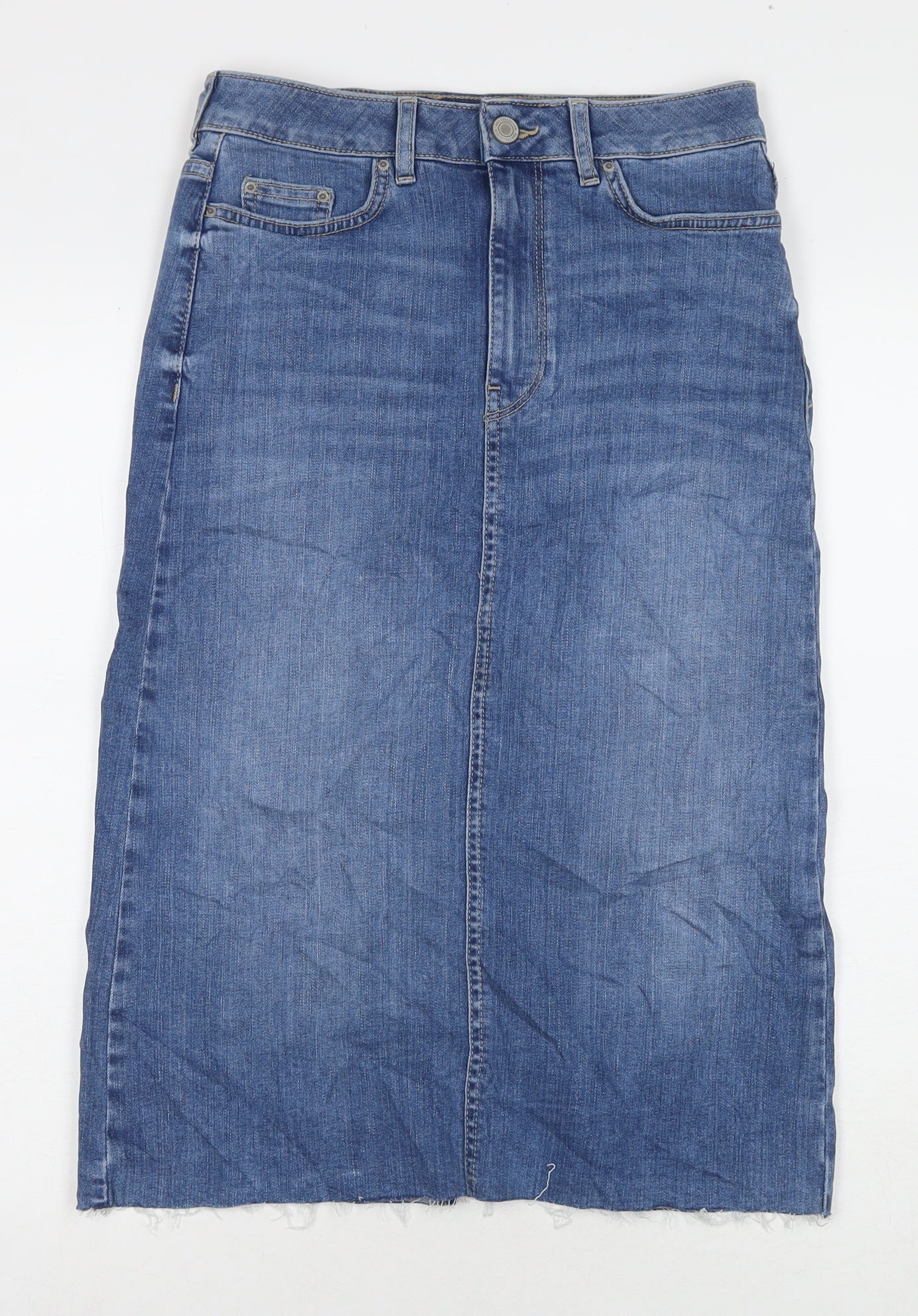 Marks and Spencer Womens Blue Cotton A-Line Skirt Size 8 Zip