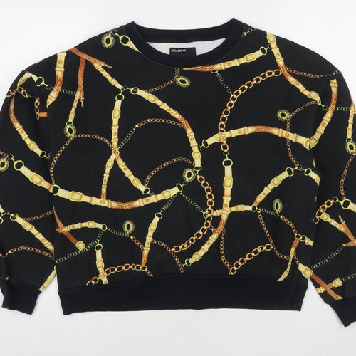 Pull&Bear Womens Black Geometric Polyester Pullover Sweatshirt Size S Pullover