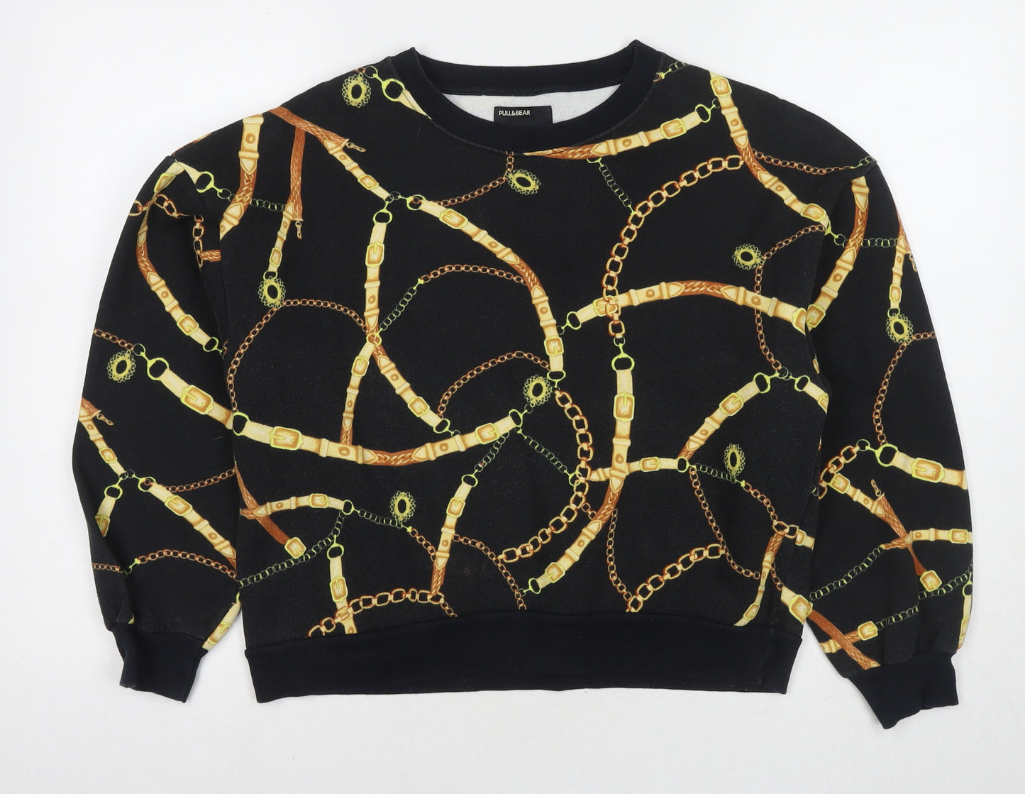 Pull&Bear Womens Black Geometric Polyester Pullover Sweatshirt Size S Pullover