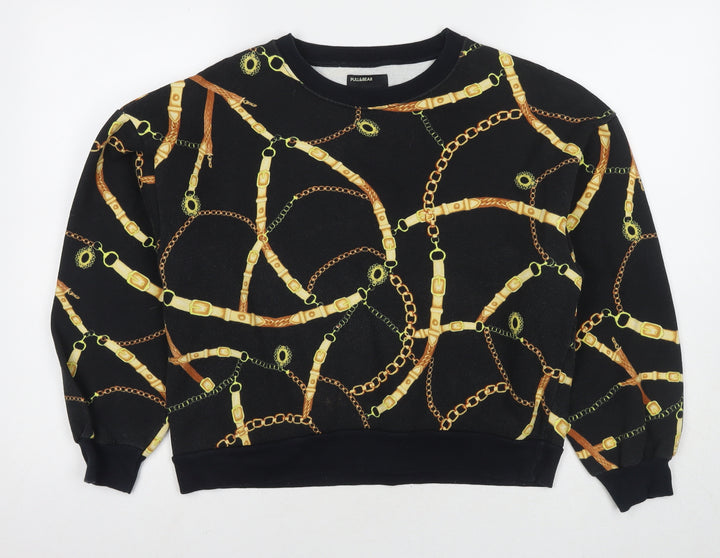 Pull&Bear Womens Black Geometric Polyester Pullover Sweatshirt Size S Pullover