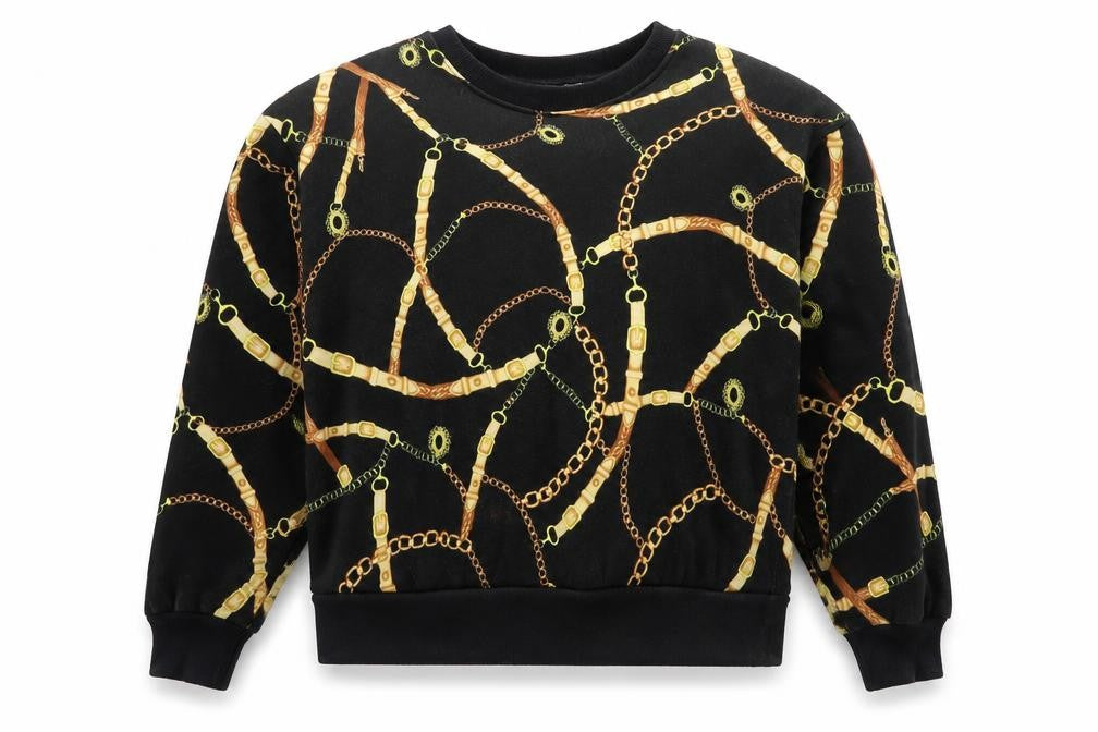 Pull&Bear Womens Black Geometric Polyester Pullover Sweatshirt Size S Pullover