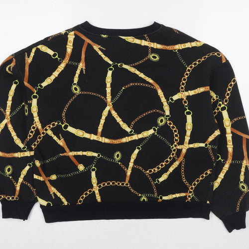 Pull&Bear Womens Black Geometric Polyester Pullover Sweatshirt Size S Pullover