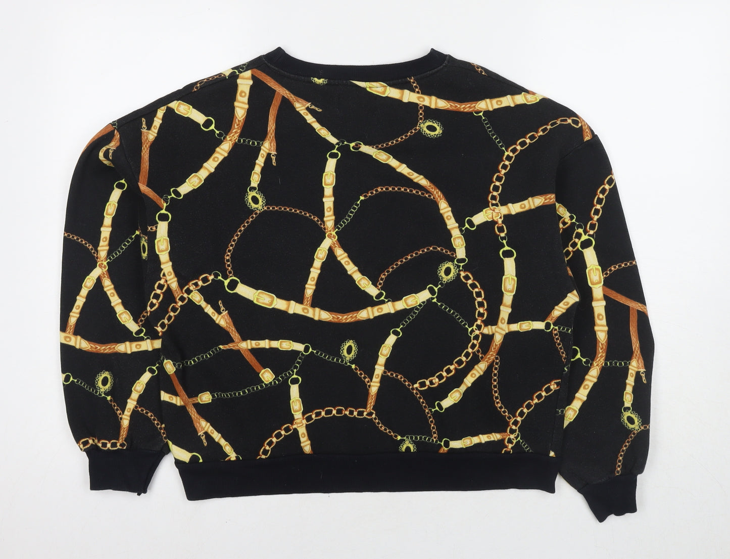 Pull&Bear Womens Black Geometric Polyester Pullover Sweatshirt Size S Pullover
