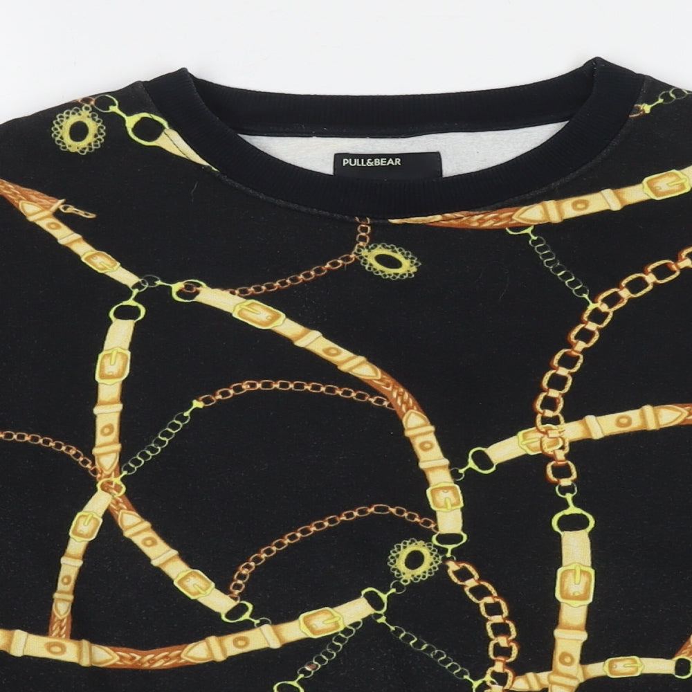 Pull&Bear Womens Black Geometric Polyester Pullover Sweatshirt Size S Pullover