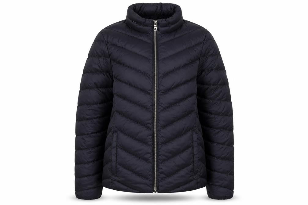 Front view of Marks & Spencer women’s black puffer jacket coat, size UK 6, zip