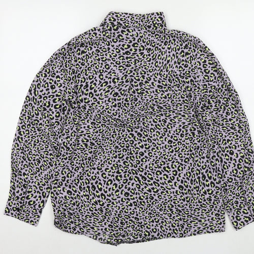 New Look Womens Purple Animal Print Polyester Basic Button-Up Size 12 Collared