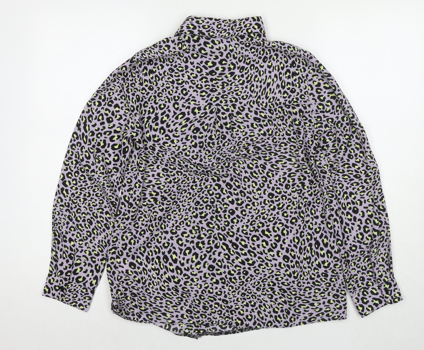 New Look Womens Purple Animal Print Polyester Basic Button-Up Size 12 Collared