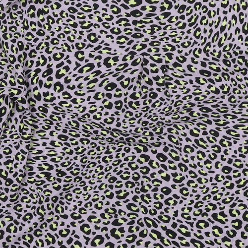 New Look Womens Purple Animal Print Polyester Basic Button-Up Size 12 Collared