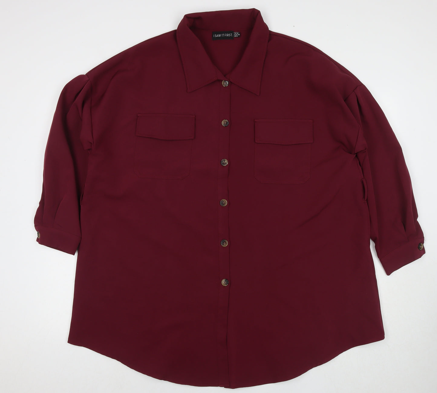 I SAW IT FIRST Womens Red Polyester Tunic Button-Up Size 12 Collared