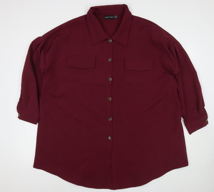I SAW IT FIRST Womens Red Polyester Tunic Button-Up Size 12 Collared