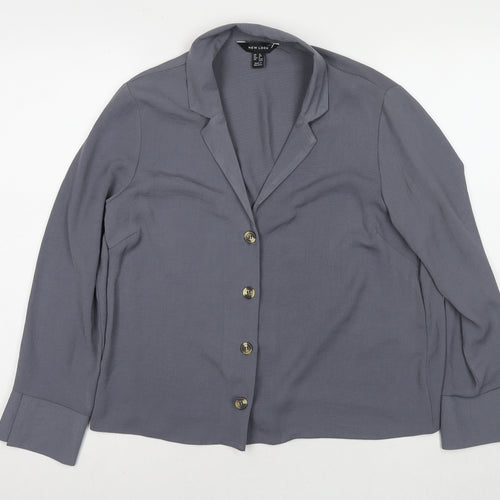 New Look Womens Grey Polyester Basic Button-Up Size 12 Collared
