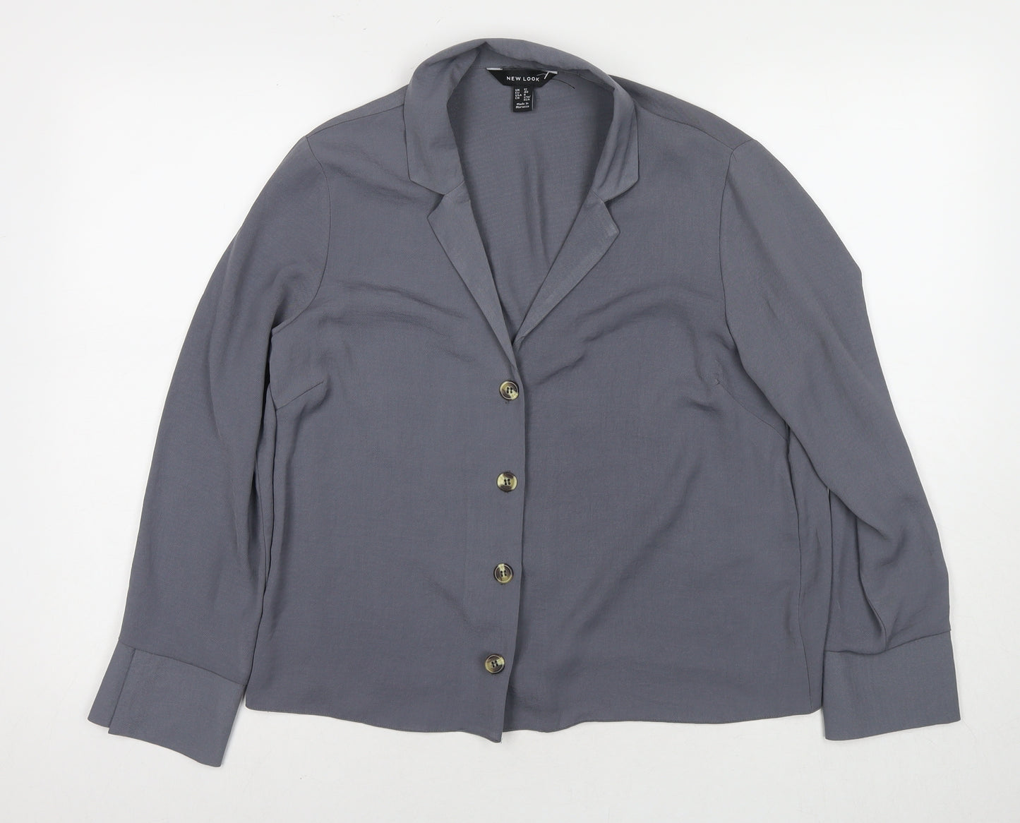 New Look Womens Grey Polyester Basic Button-Up Size 12 Collared