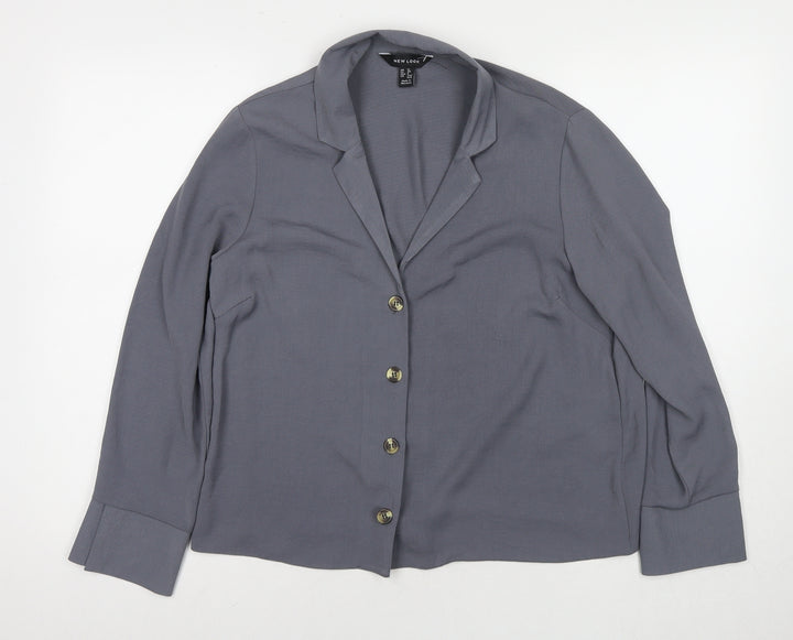 New Look Womens Grey Polyester Basic Button-Up Size 12 Collared