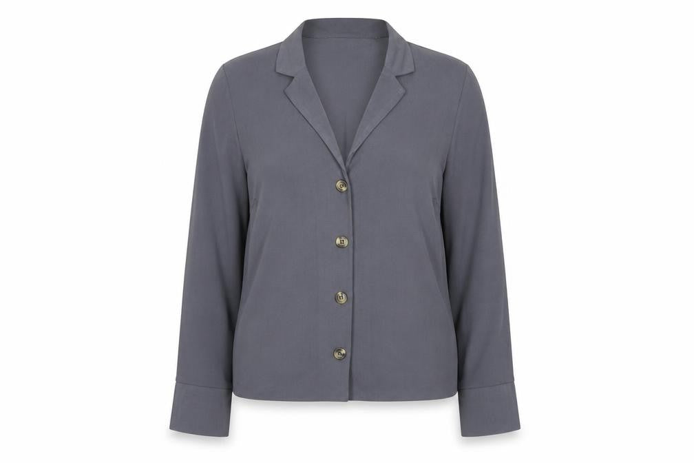 Front view of New Look women’s grey polyester basic button-up, size UK 12, collared