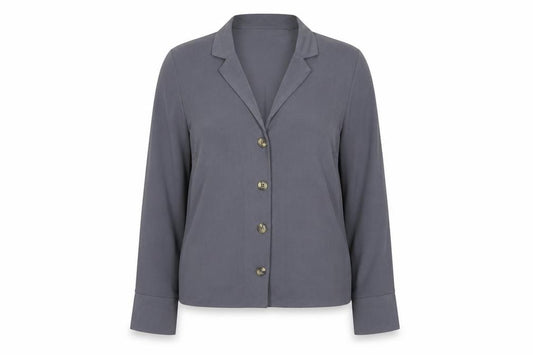 Front view of New Look women’s grey polyester basic button-up, size UK 12, collared
