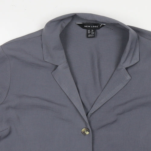 New Look Womens Grey Polyester Basic Button-Up Size 12 Collared