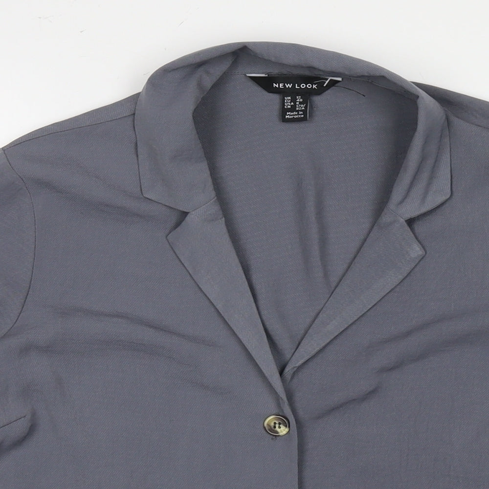 New Look Womens Grey Polyester Basic Button-Up Size 12 Collared