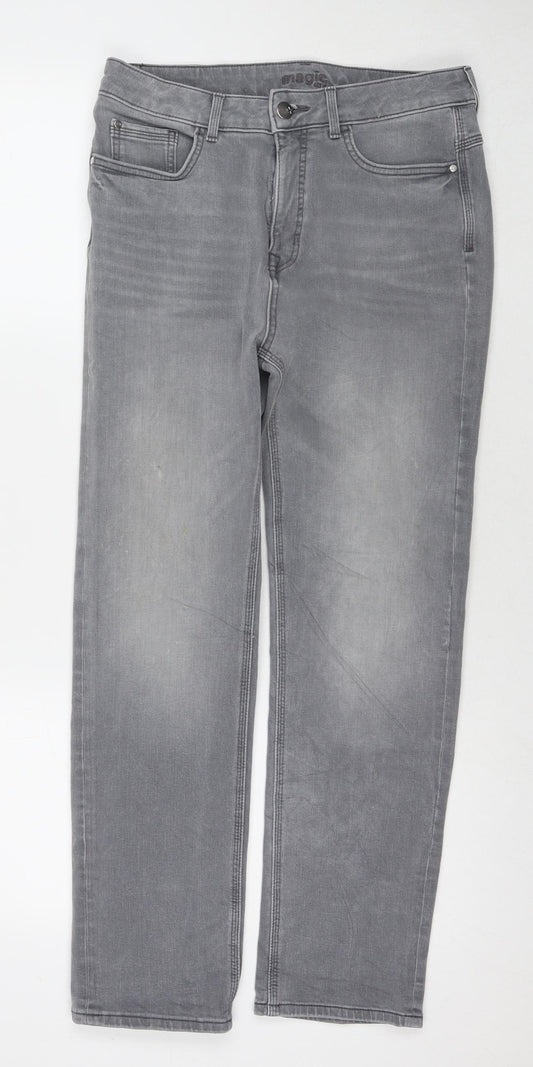 Marks and Spencer Womens Grey Cotton Straight Jeans Size 12 L27 in Regular Zip