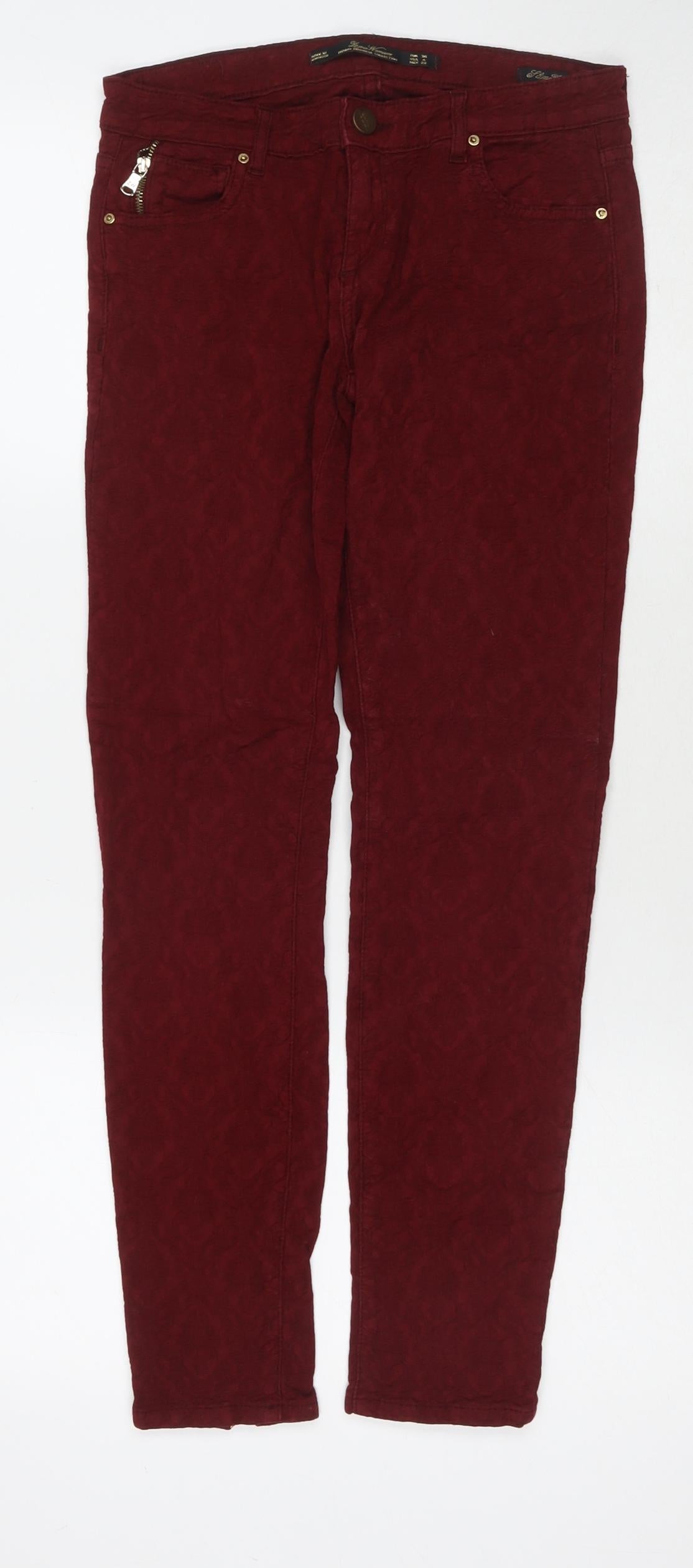 Zara Womens Red Polyester Blend Skinny Jeans Size 8 L27 in Regular Zip