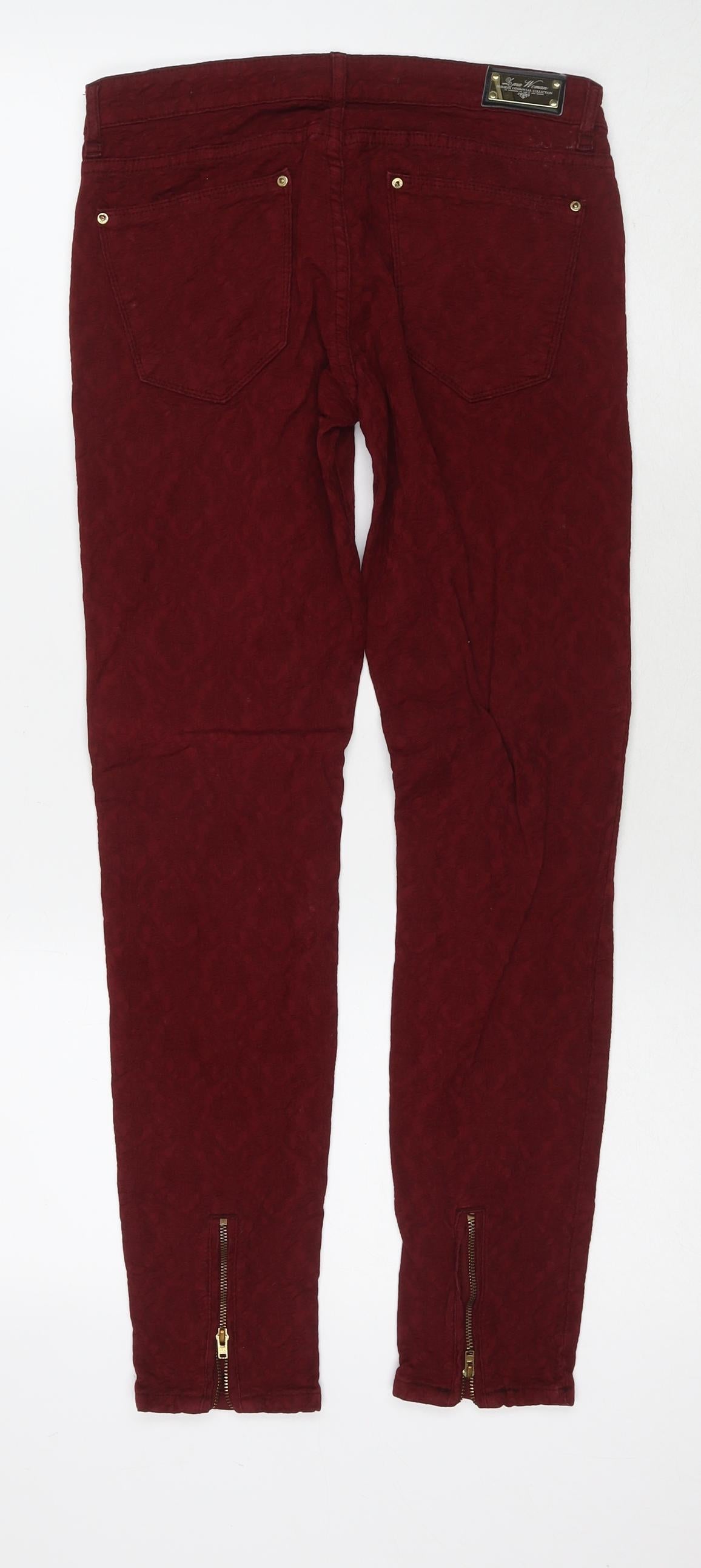 Zara Womens Red Polyester Blend Skinny Jeans Size 8 L27 in Regular Zip