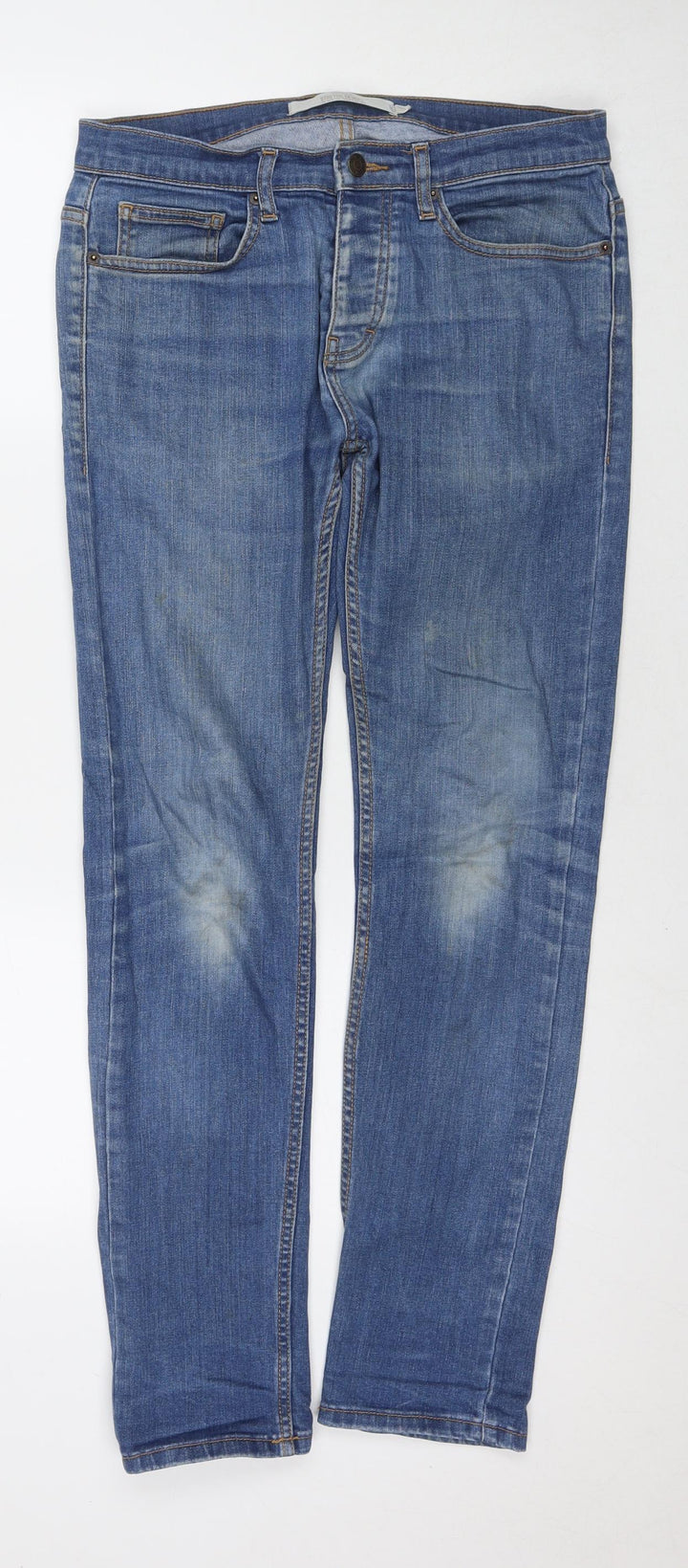 Topman Mens Blue Cotton Straight Jeans Size 30 in L30 in Regular Zip