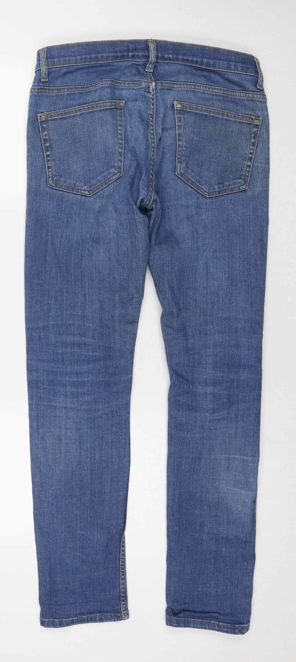 Topman Mens Blue Cotton Straight Jeans Size 30 in L30 in Regular Zip