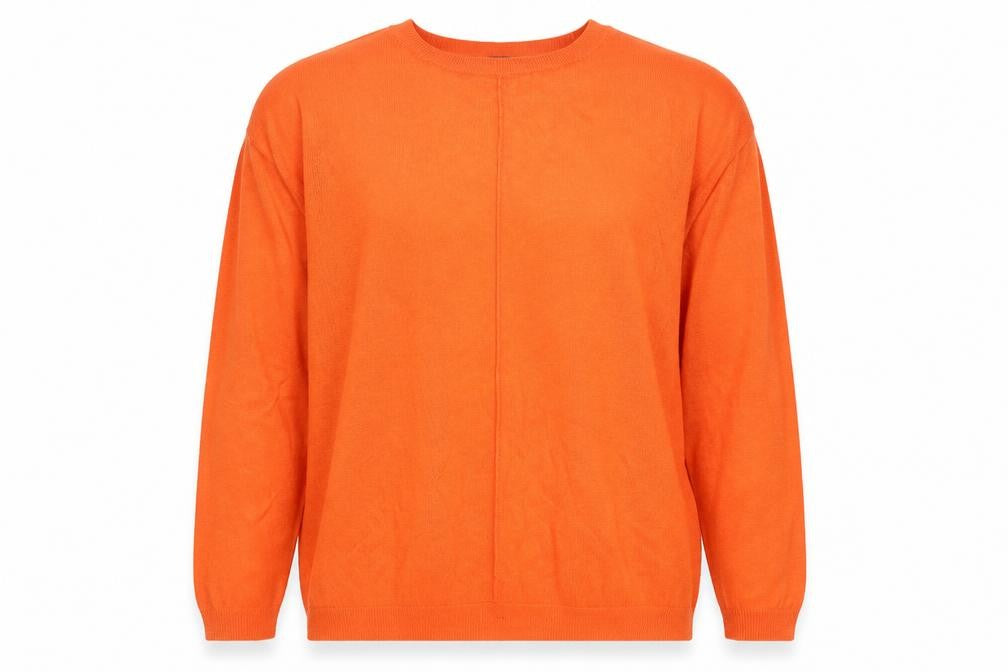 Front view of Marks & Spencer women’s orange round neck viscose jumper, size L