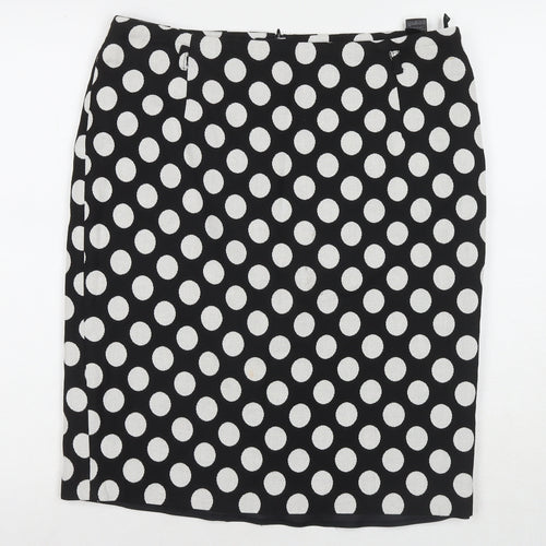 Marks and Spencer Womens Black Polka Dot Cotton A-Line Skirt Size 12 Zip