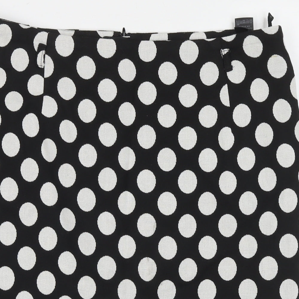 Marks and Spencer Womens Black Polka Dot Cotton A-Line Skirt Size 12 Zip