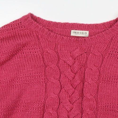 Indigo Womens Pink Round Neck Acrylic Pullover Jumper Size 16